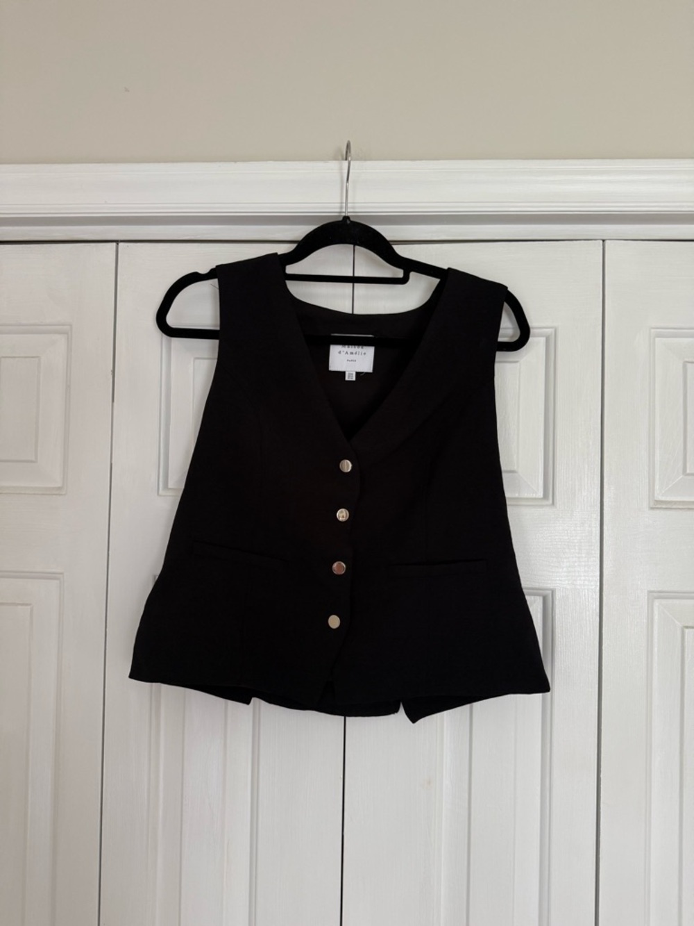 Maison d’Amélie Paris Women’s Black Tailored Vest Button-Front Waistcoat Size 10